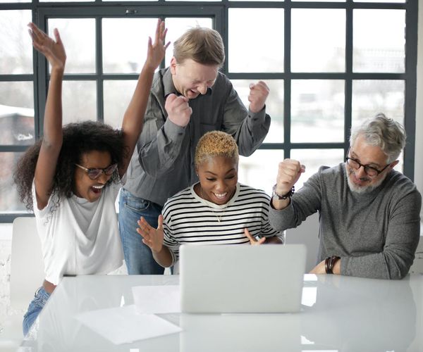 Successful person feeling energetic in a modern office